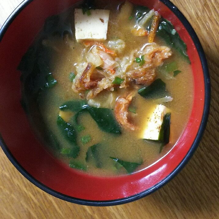 豆腐&ほうれん草&かき揚げのお味噌汁